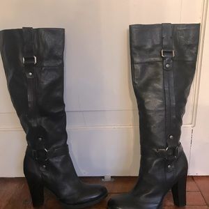 Nine West leather knee high boots with buckles